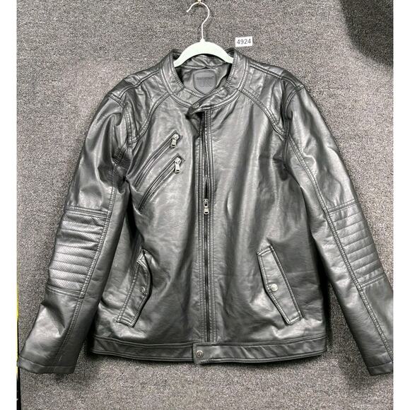 Urban Republic Jacket Mens Large Black Faux Leather Moto Biker Zip Pockets UR - Picture 1 of 10